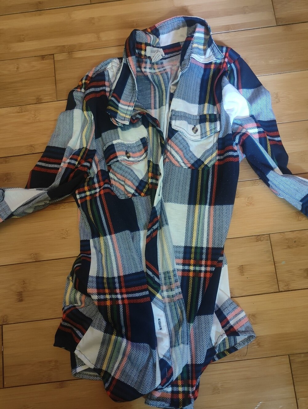Women Plaid Button-Up Shirt - Navy & White